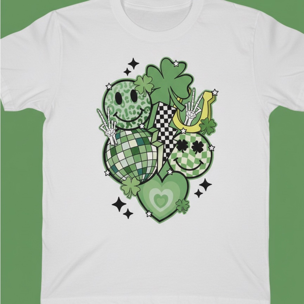 Adults Graphic Tee with Green and White Design